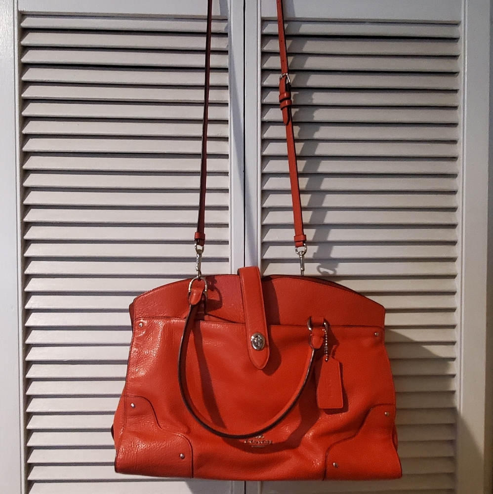 Coach Mercer Satchel Orange/Red Leather Shoulder/Crossbody Bag Vibrant Design